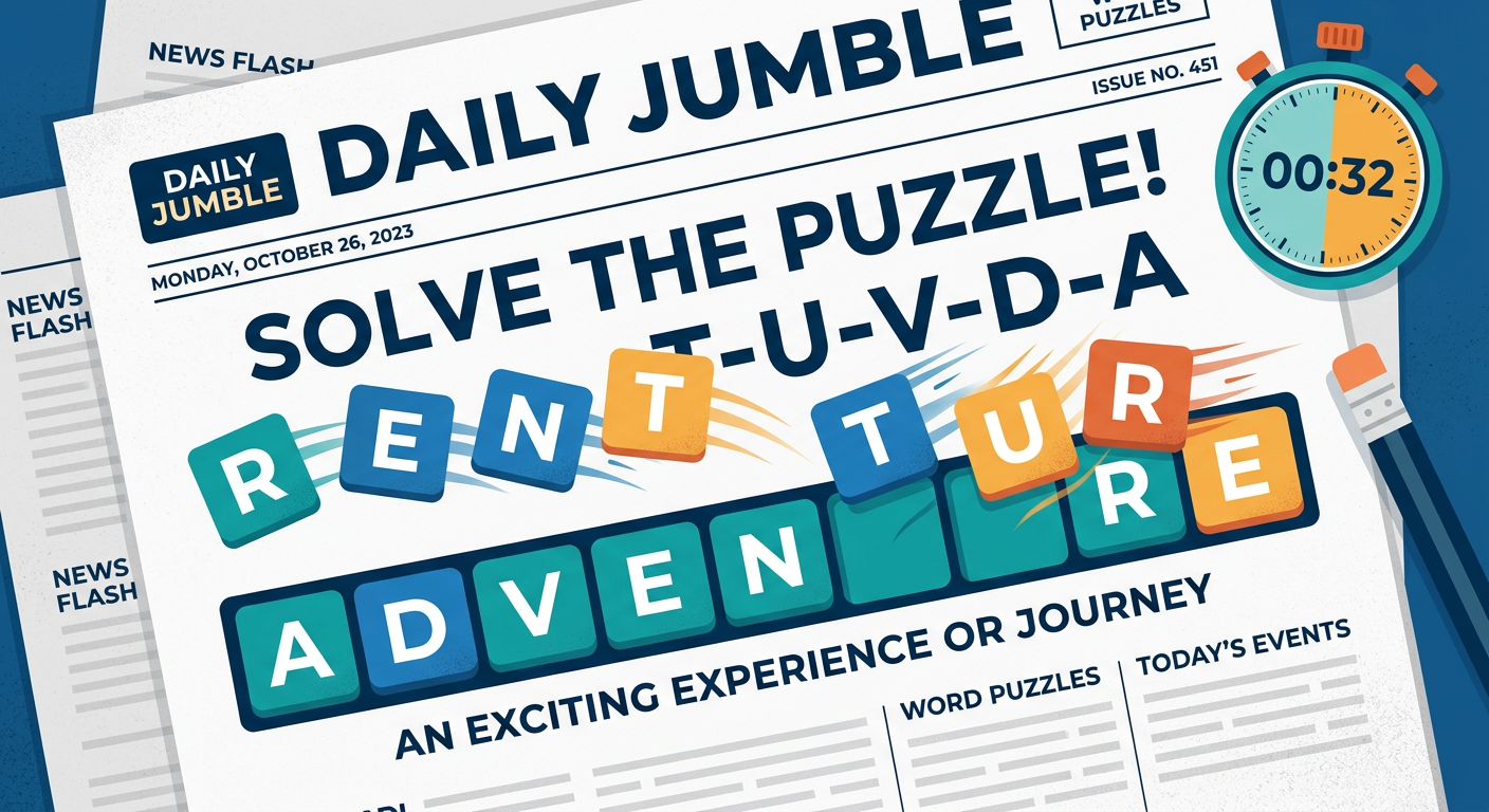Scrambled letter tiles being rearranged into a word with a stopwatch for timed jumble practice