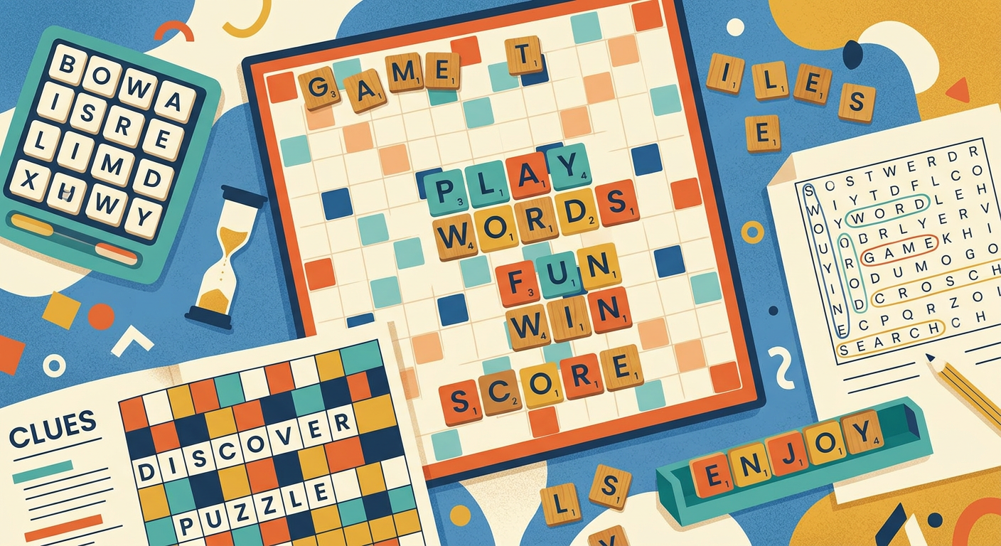Various word game tiles and boards arranged together